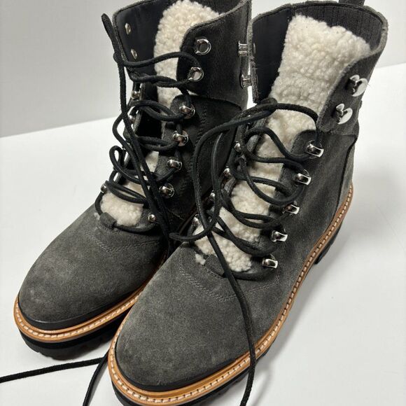 Marc Fisher Izzie Genuine Shearling Lace Up Boot Gray Suede Size 6 - Picture 5 of 9